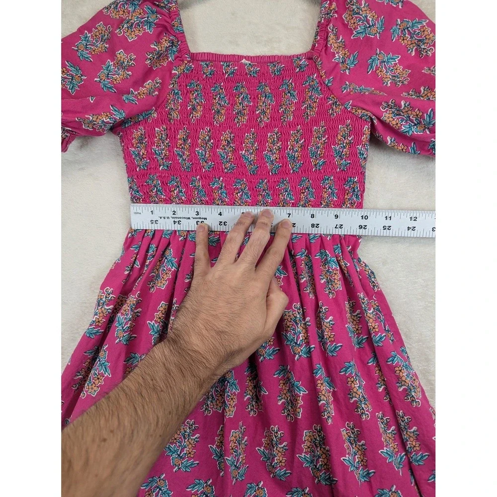 Crewcuts J Crew Girls Floral Smocked Puff Sleeve Dress Pink Size 8